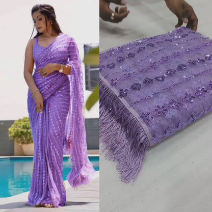 Net Sequence Embroidery Worked Saree With Heavy Blouse