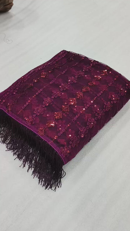 Net Sequence Embroidery Worked Saree With Heavy Blouse