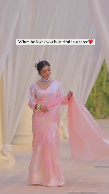 Imported Febric Chrome Unicorn Saree Shades Of Rainbow