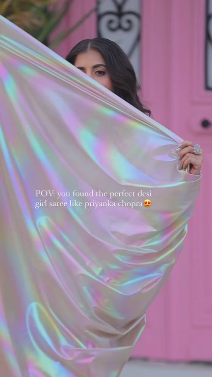 Imported Febric Chrome Unicorn Saree Shades Of Rainbow