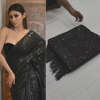 Amezing Black Sequence Worked Wedding Wear Saree
