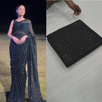 Looking New Black Designer Fancy Sequence Worked Saree With Silk Blouse