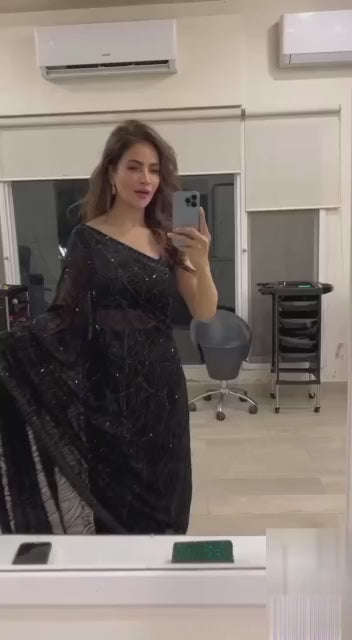 Black Colour Georgette Sequence Worked Saree