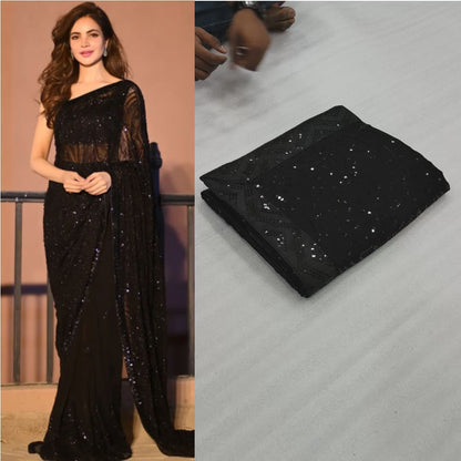 Black Colour Georgette Sequence Worked Saree