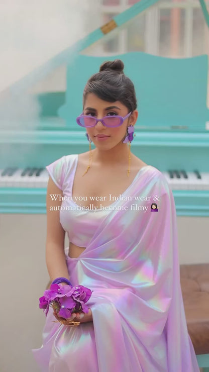Imported Febric Chrome Unicorn Saree Shades Of Rainbow