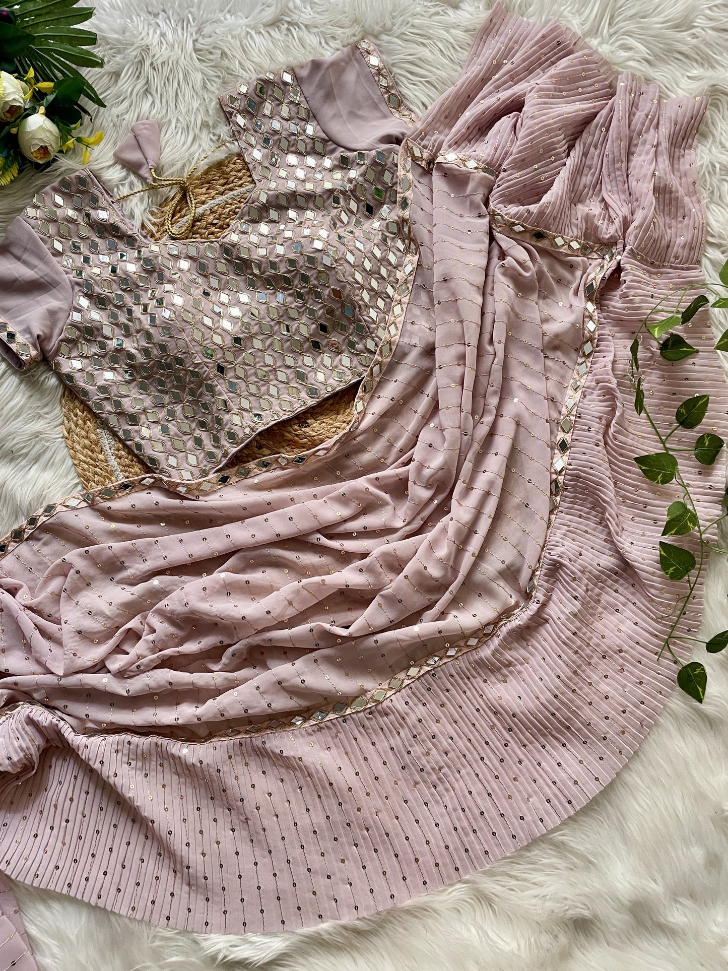 Stunning Crush Pleated Party Wear Saree with 5mm Sequins Embroidery