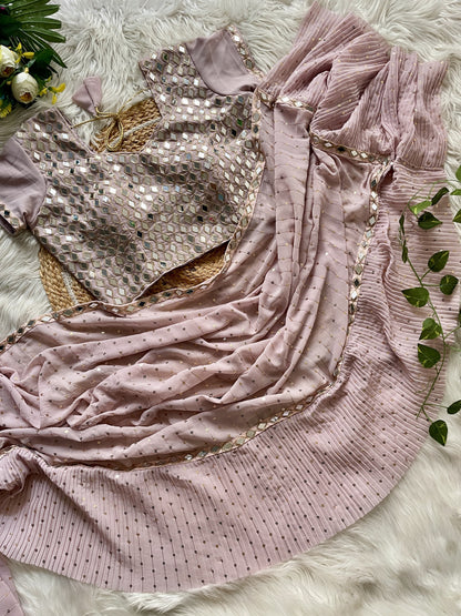 Stunning Crush Pleated Party Wear Saree with 5mm Sequins Embroidery