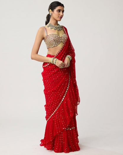 Stunning Crush Pleated Party Wear Saree with 5mm Sequins Embroidery