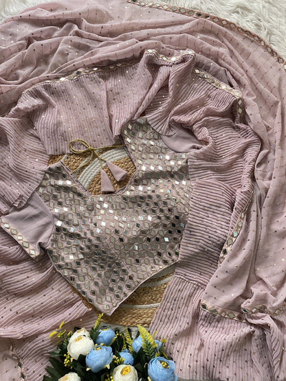 Stunning Crush Pleated Party Wear Saree with 5mm Sequins Embroidery