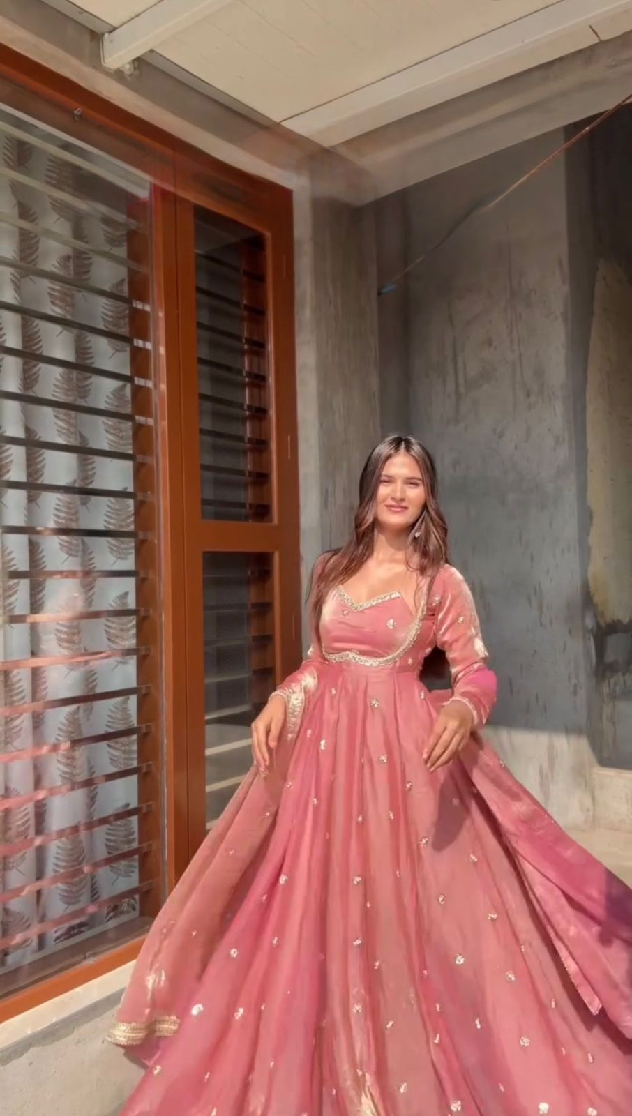 Peach Colour Fendy Silk Full Stiched Embroidery Work Party Wear Gown