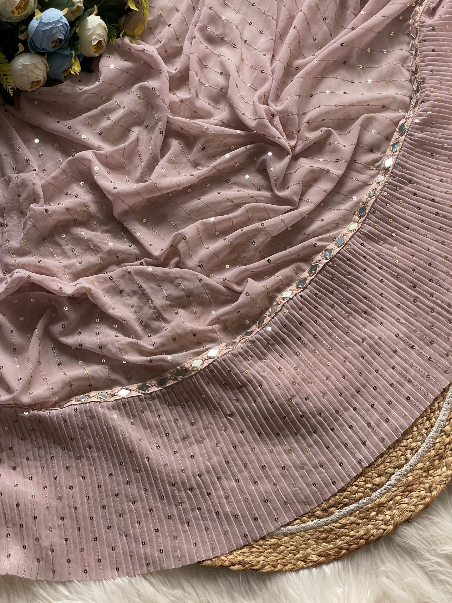 Stunning Crush Pleated Party Wear Saree with 5mm Sequins Embroidery