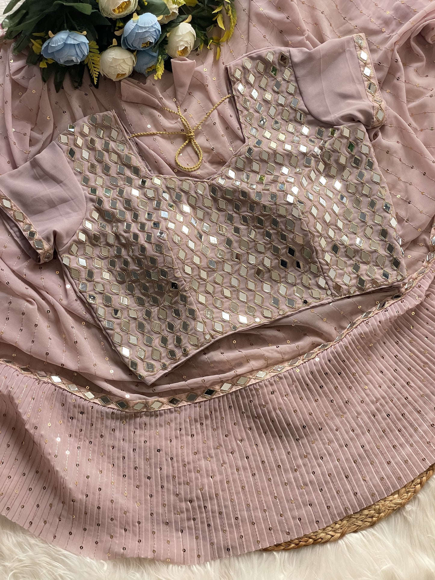 Stunning Crush Pleated Party Wear Saree with 5mm Sequins Embroidery