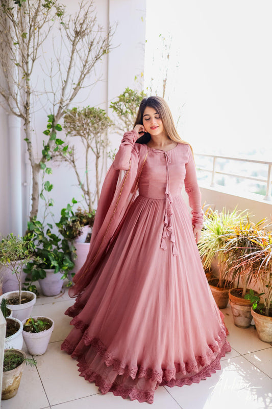 Glamorous Party Wear Georgette Full Stiched Gown With Dupatta