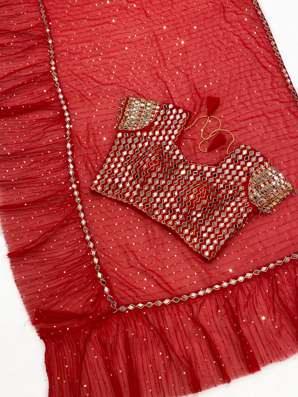 Stunning Crush Pleated Party Wear Saree with 5mm Sequins Embroidery