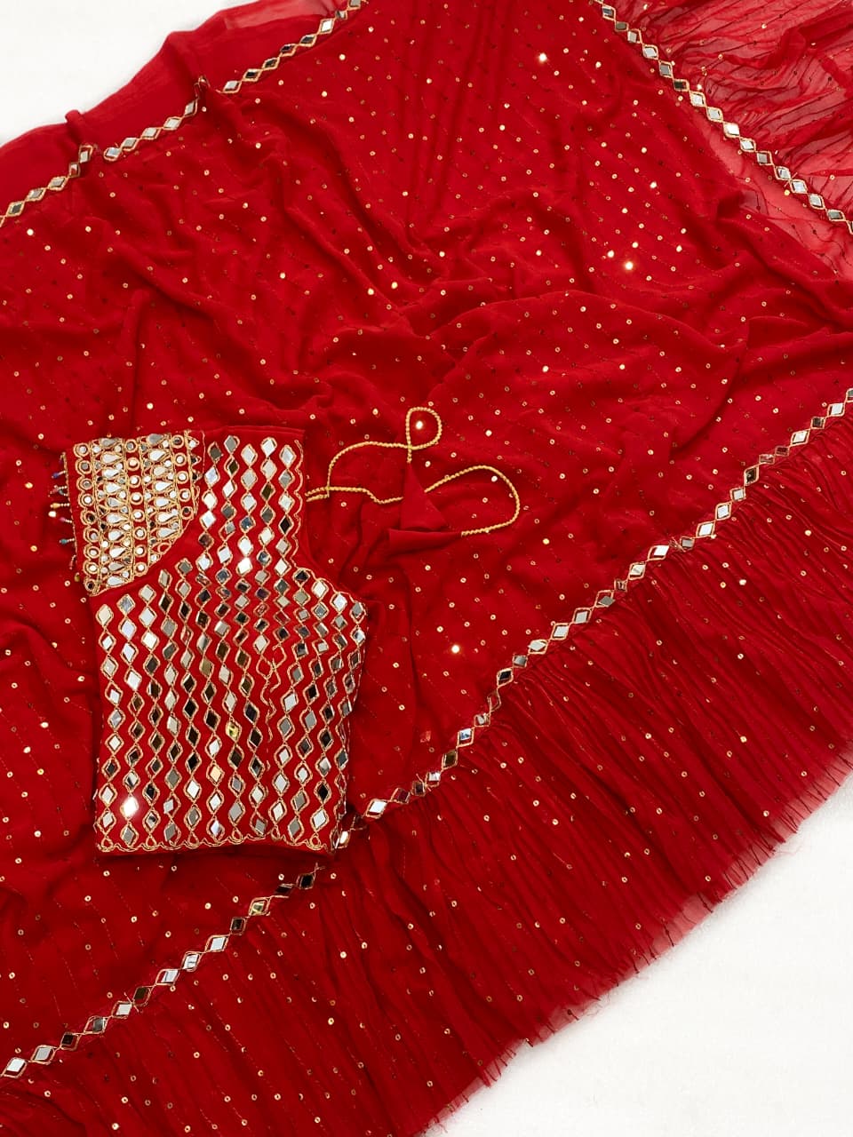 Stunning Crush Pleated Party Wear Saree with 5mm Sequins Embroidery