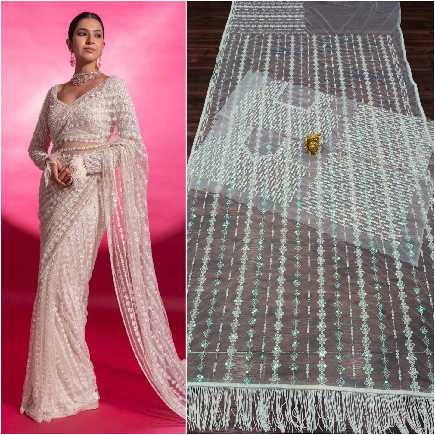 Net Sequence Embroidery Worked Saree With Heavy Blouse