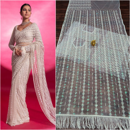 Net Sequence Embroidery Worked Saree With Heavy Blouse