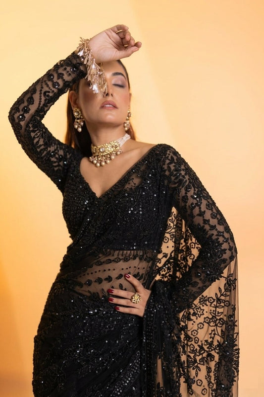 Bollywood-Inspired Premium Butterfly Net Saree with Heavy Sequins Embroidery & Designer Blouse (Copy)