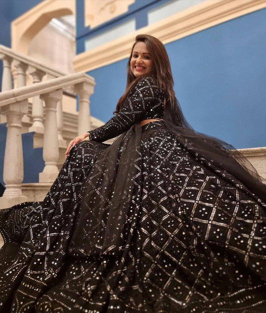 Heavy Wedding Wear Georgette Sequence Worked Lehenga With Beautiful Duppata And Cancan