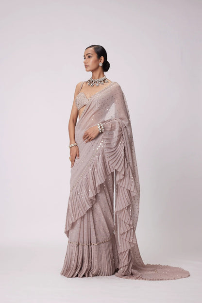 Stunning Crush Pleated Party Wear Saree with 5mm Sequins Embroidery