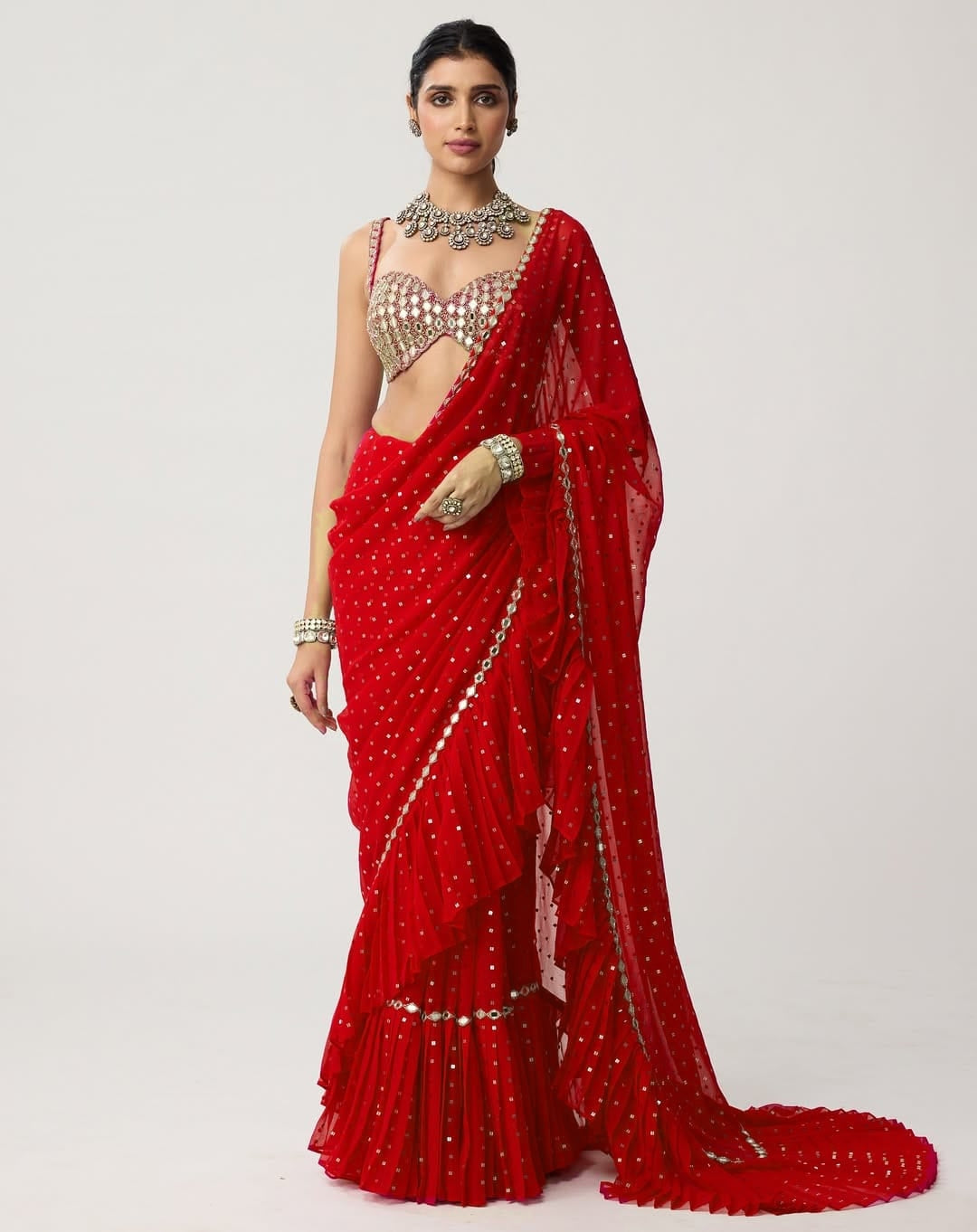 Stunning Crush Pleated Party Wear Saree with 5mm Sequins Embroidery