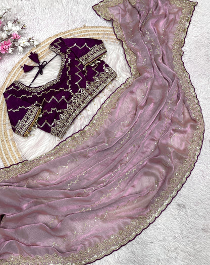 Elegant Fendy Chiffon Saree with Sequins & Coding Embroidery And Stich Blouse