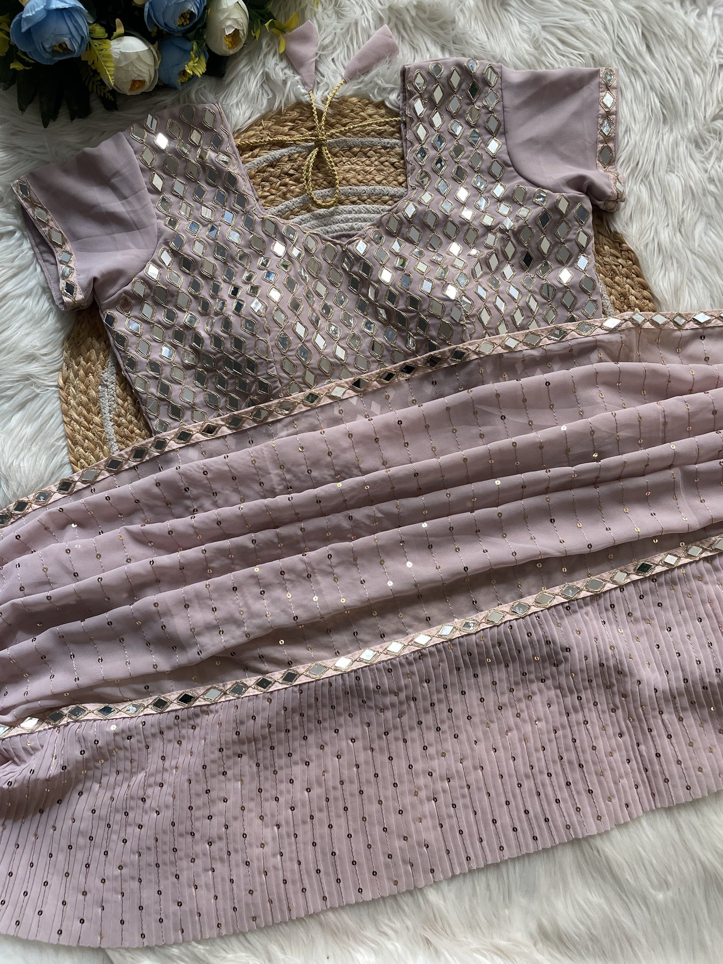 Stunning Crush Pleated Party Wear Saree with 5mm Sequins Embroidery