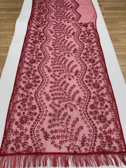 Red Colour Soft Net Party Wear Sequence Work Saree With Heavy Blouse