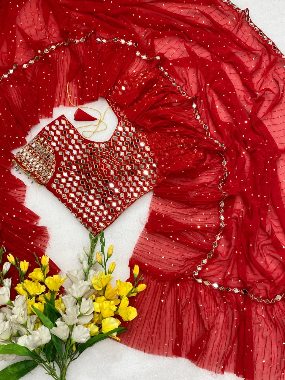Stunning Crush Pleated Party Wear Saree with 5mm Sequins Embroidery