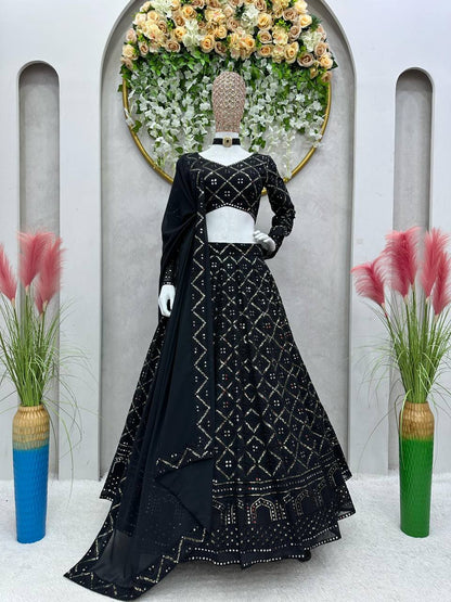 Heavy Wedding Wear Georgette Sequence Worked Lehenga With Beautiful Duppata And Cancan