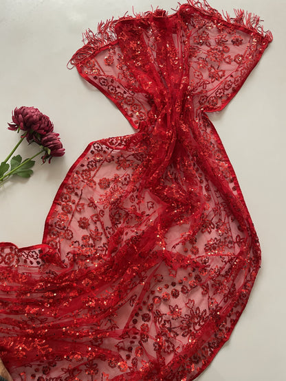 Elegant Soft Net Sequence Embroidery Worked Saree With  Designer Blouse