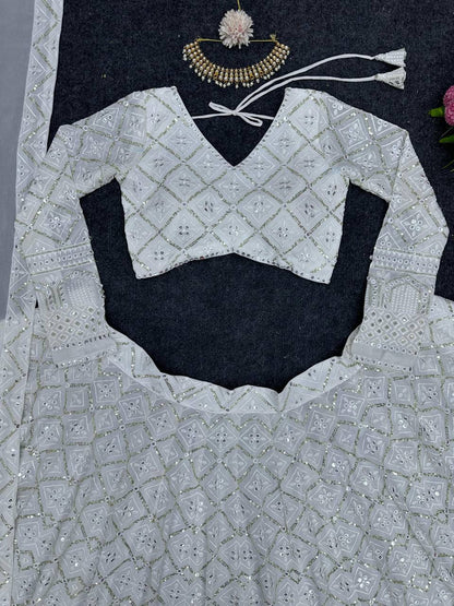Heavy Wedding Wear Georgette Sequence Worked Lehenga With Beautiful Duppata And Cancan