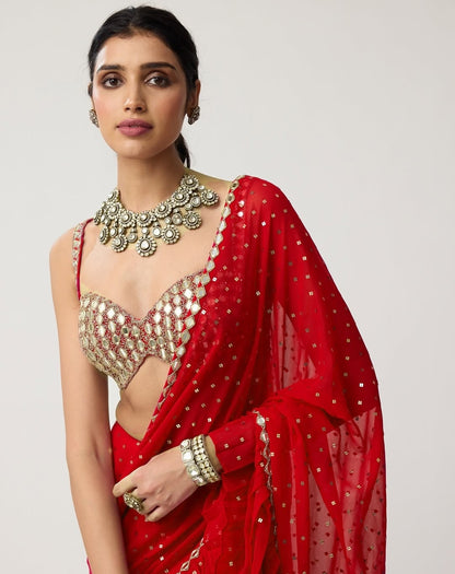 Stunning Crush Pleated Party Wear Saree with 5mm Sequins Embroidery