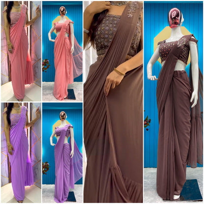 Elegant Ready To Wear Georgette Saree With Readymade Designer Blouse
