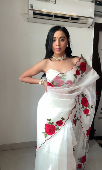 Soft Silk Embroidery Flower Design Ready To Wear Saree