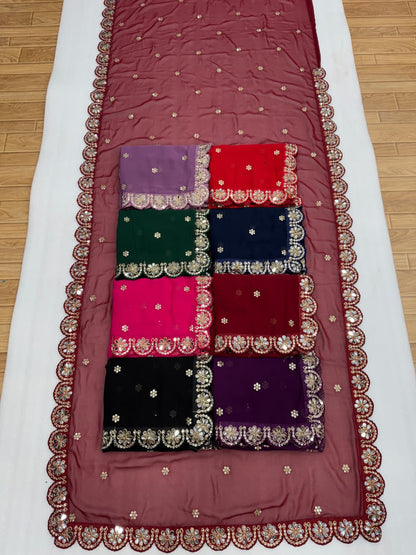 Real Mirror Embrodery Work Georgette Wedding Wear Saree With Designer Mirror Work Blouse