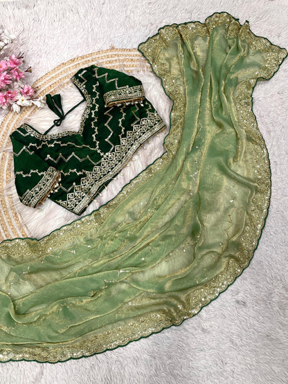 Elegant Fendy Chiffon Saree with Sequins & Coding Embroidery And Stich Blouse