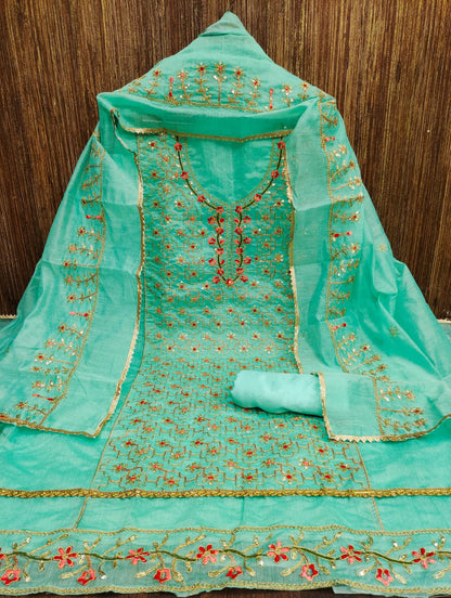 New Beautiful Semi Modal Codding Sequence Embroidary  Worked Dress Material