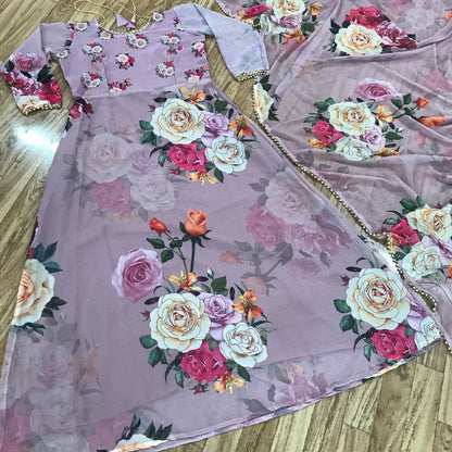 Latest Digital Flower Printed Full Stiched Gown With Moti Worked And Printed Beautiful Duppta