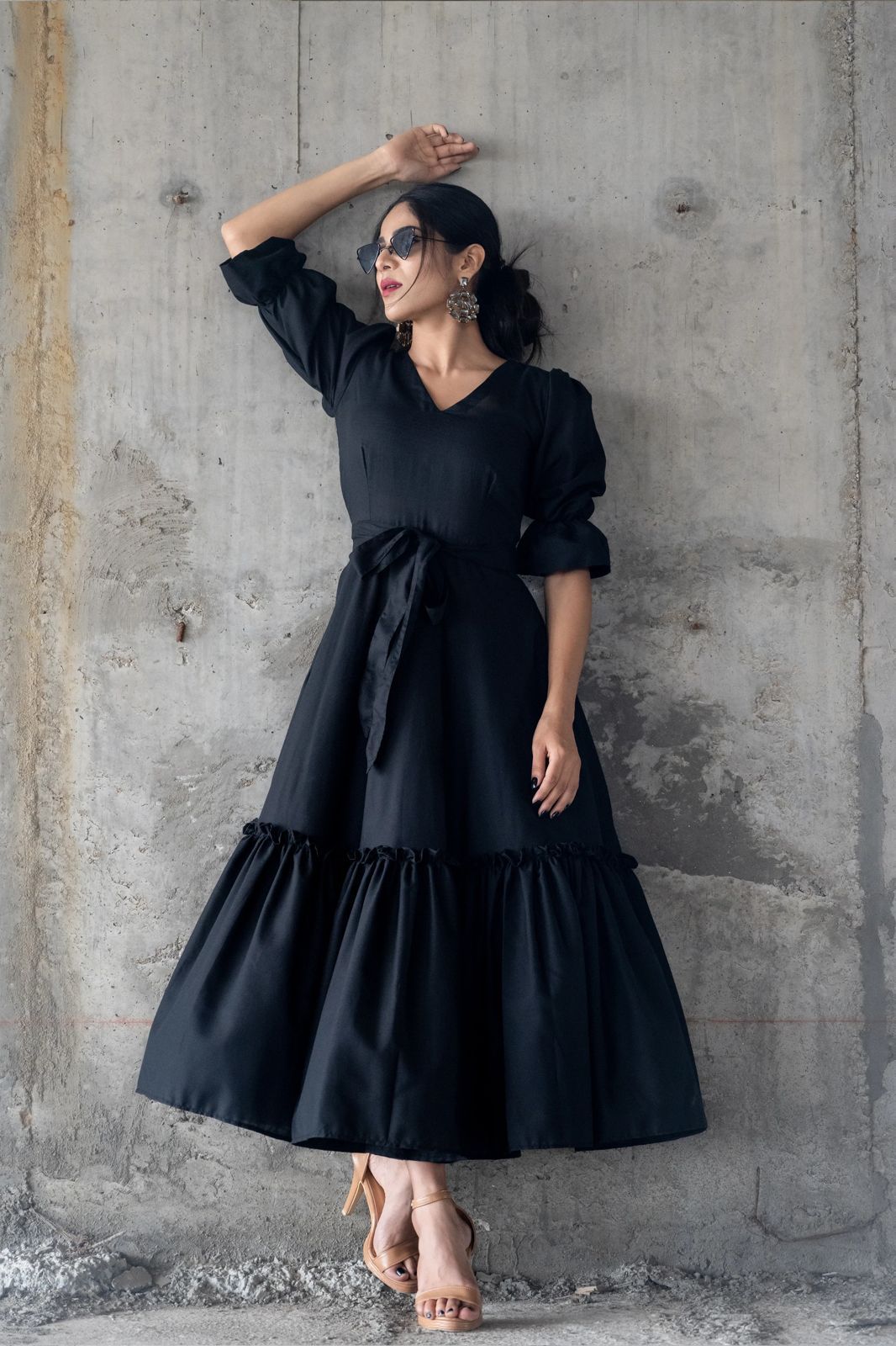 Glemorus Black Colour Moss Georgette Full Stiched  Kurti With Belt