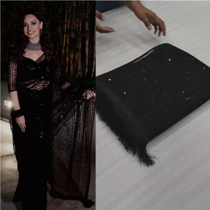 Glemorus Designer Sequence Worked Net Saree With Sequence Worked Blouse And Jalar