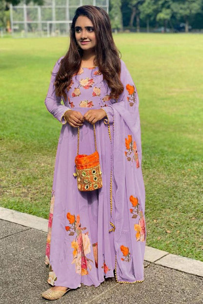 Latest Digital Flower Printed Full Stiched Gown With Moti Worked And Printed Beautiful Duppta