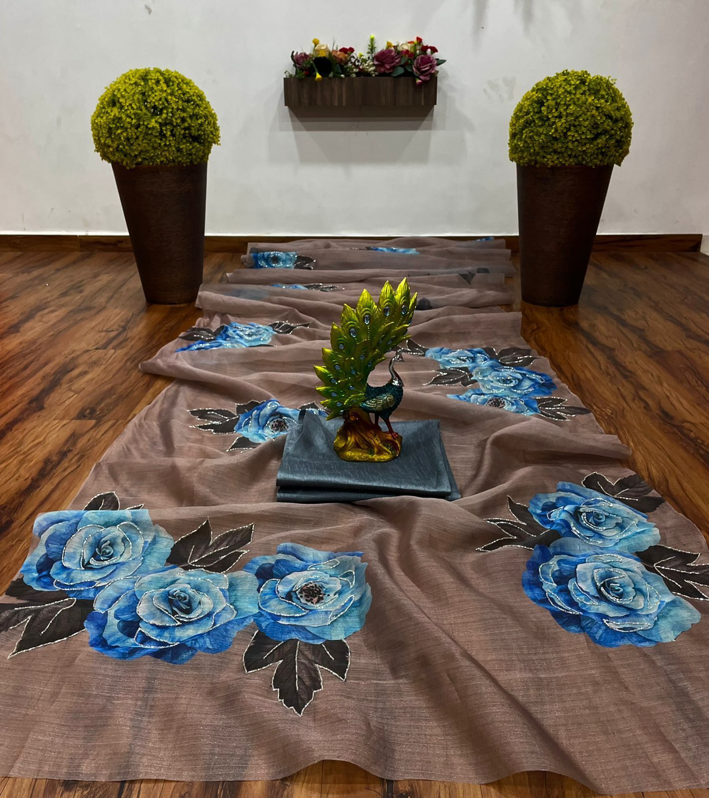 Flower Printed Heavy Organza Silk Handwork Saree With Banglori Silk Blouse
