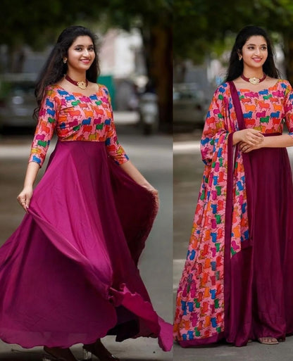 Georgette Digital Printed Full Stiched Gown With Georgette Digital Printed Dupatta