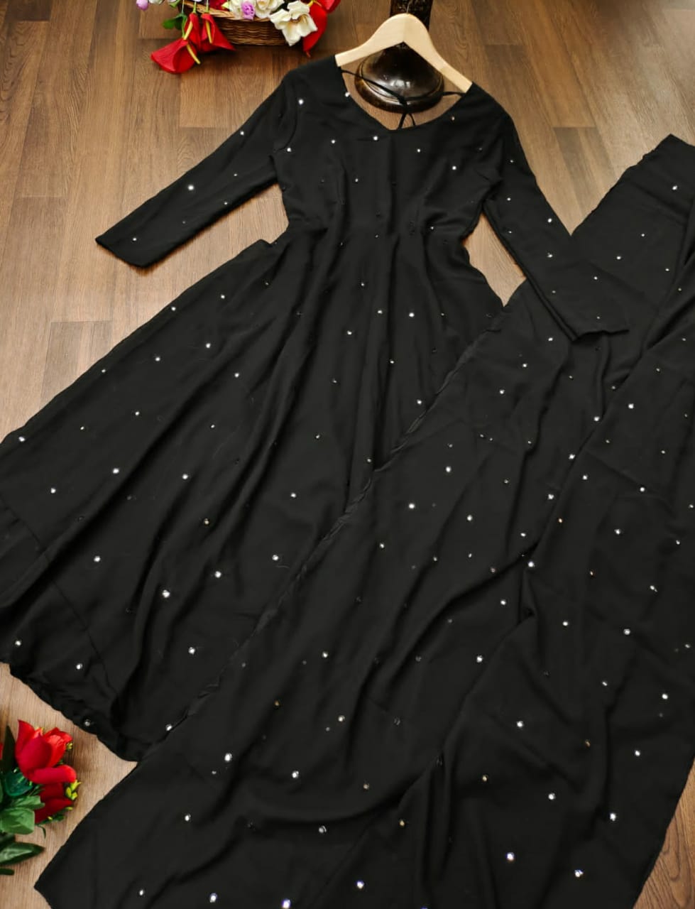 Glemorus Plain Full Stiched Kurti With Moti Worked Net Duppata
