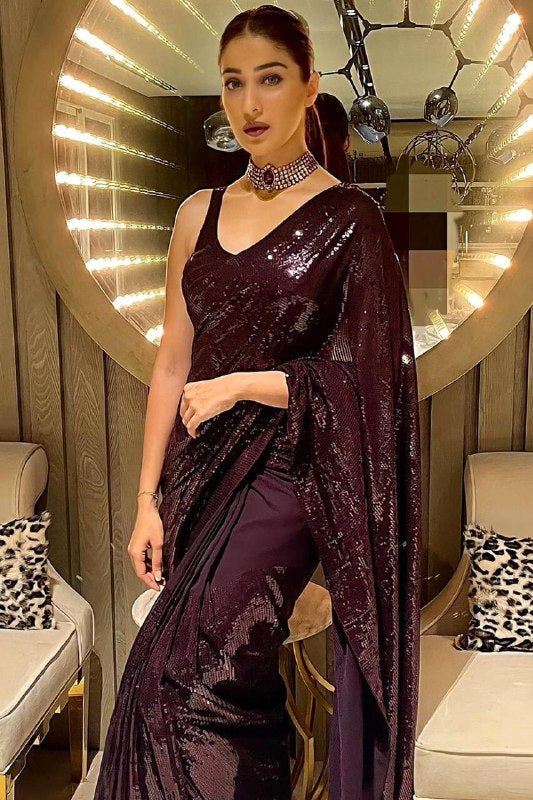Heavy Georgette Embroidary Sequence Worked Party Wear Saree With Beautiful Sequence Worked Blouse
