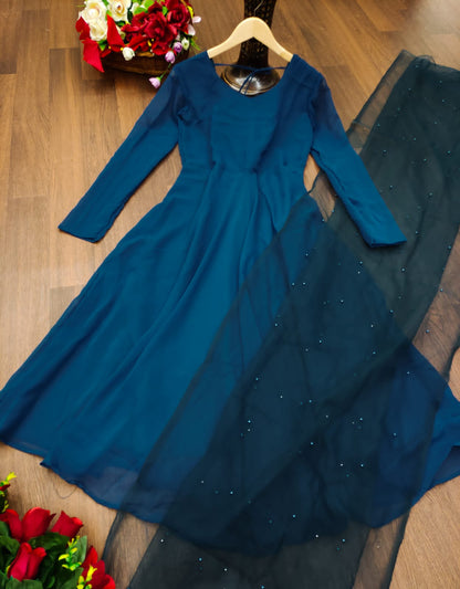 Glemorus Plain Full Stiched Kurti With Moti Worked Net Duppata