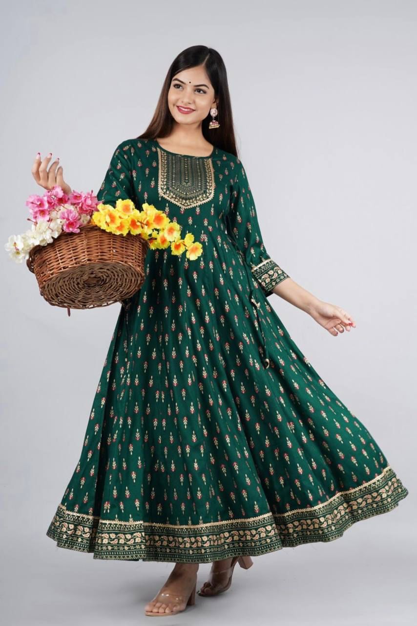 Reyon Gold Foil Printed Casual Wear Full Stiched Kurti