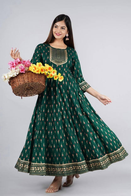 Reyon Gold Foil Printed Casual Wear Full Stiched Kurti