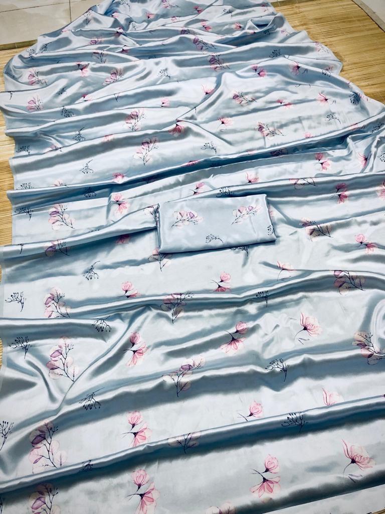 Pure Heavy Satin Digital Printed Saree With Digital Printed Blouse